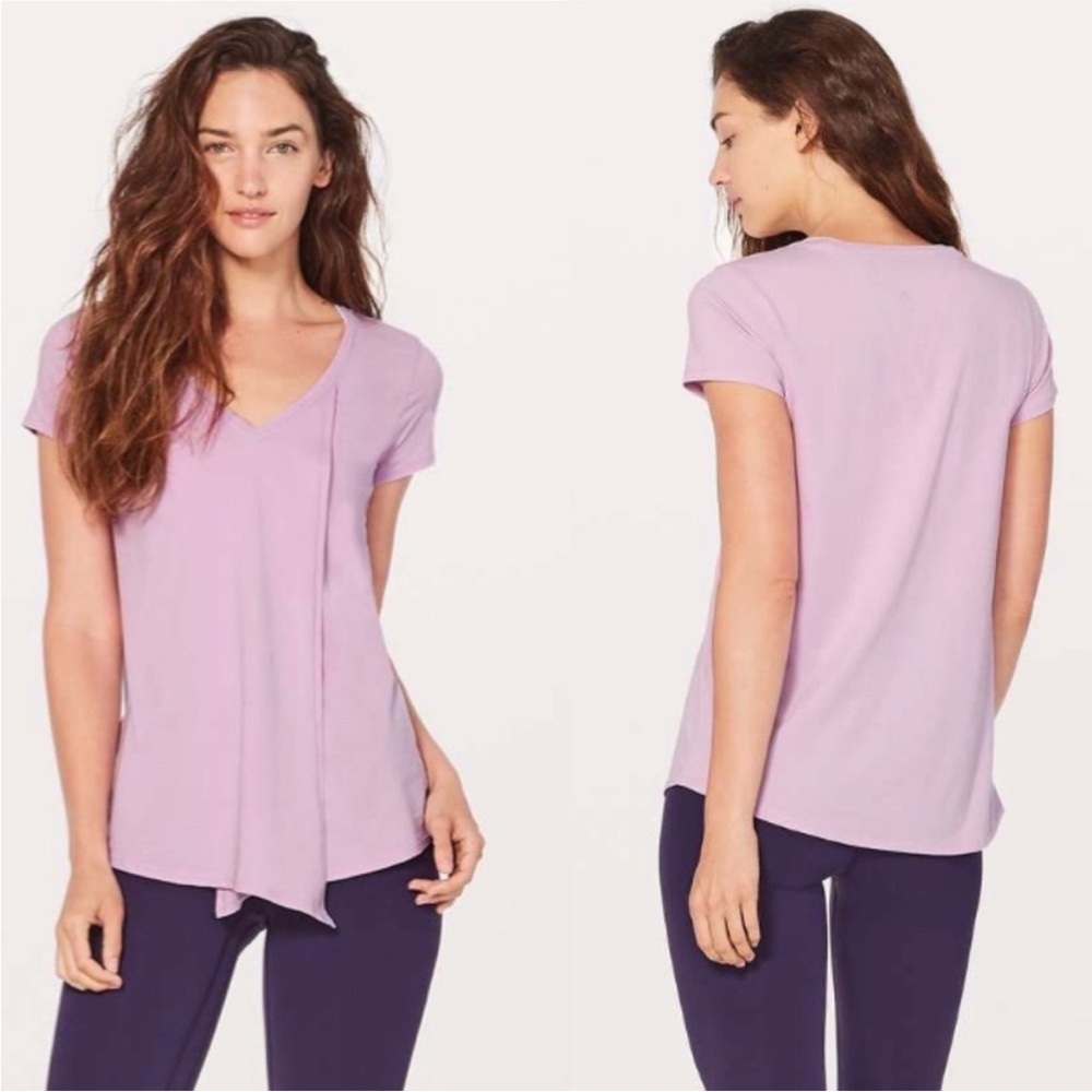 Lululemon Knot A Problem Tee Rose Quartz V Neck Front Slit Tie Shirt Top 10